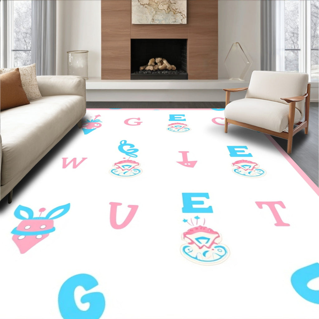 Pink Blue ABC Alphabet Whimsical Rug