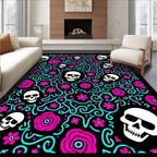 Pink Skull Floral Swirl Medallion Rug