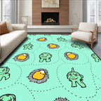 Whimsical Green Creatures Yellow Blooms Rug