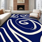 Indigo Swirl Cream Abstract Ribbons Rug