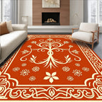 Amber Red Floral Tree Scrollwork Rug