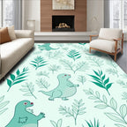 Teal Dinosaur Foliage Botanical Arrangement Rug