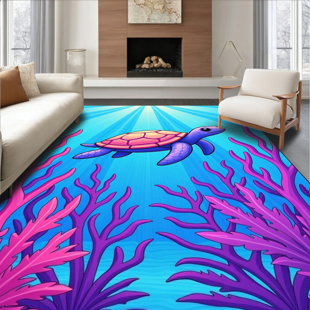 Vibrant Purple Turtle Ocean Coral Rug