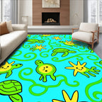 Cute Green Turtles Yellow Starfish Swirls Rug