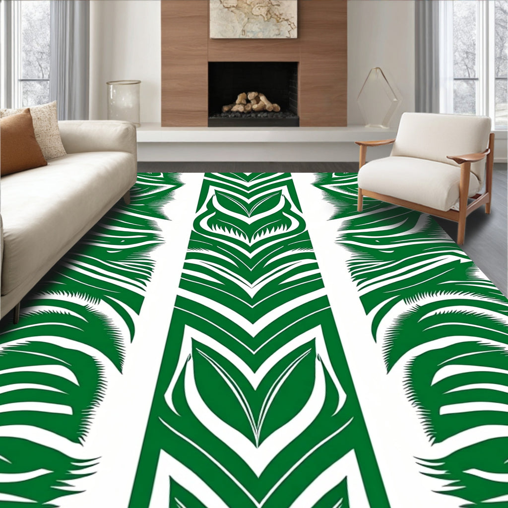 Bold Green Forest Palm Leaf Rug