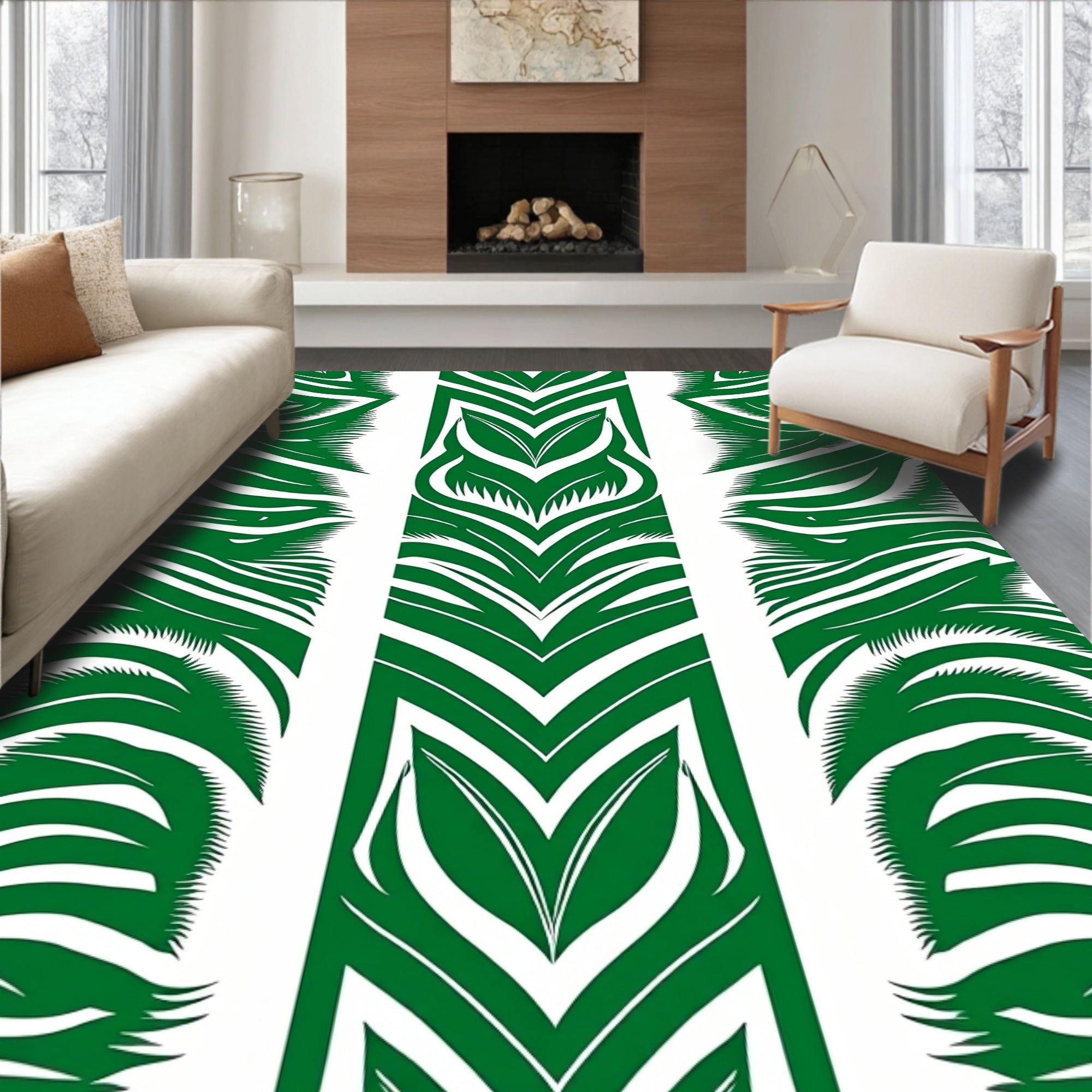 Bold Green Forest Palm Leaf Rug