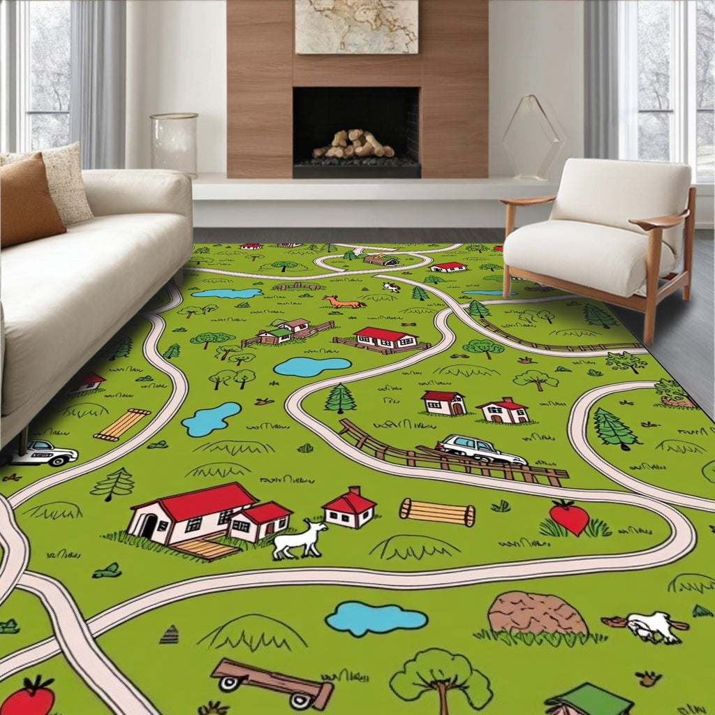 Country Road Green Village Playmat Rug