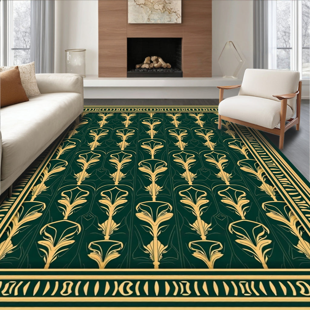 Golden Teal Art Nouveau Laurel Rug