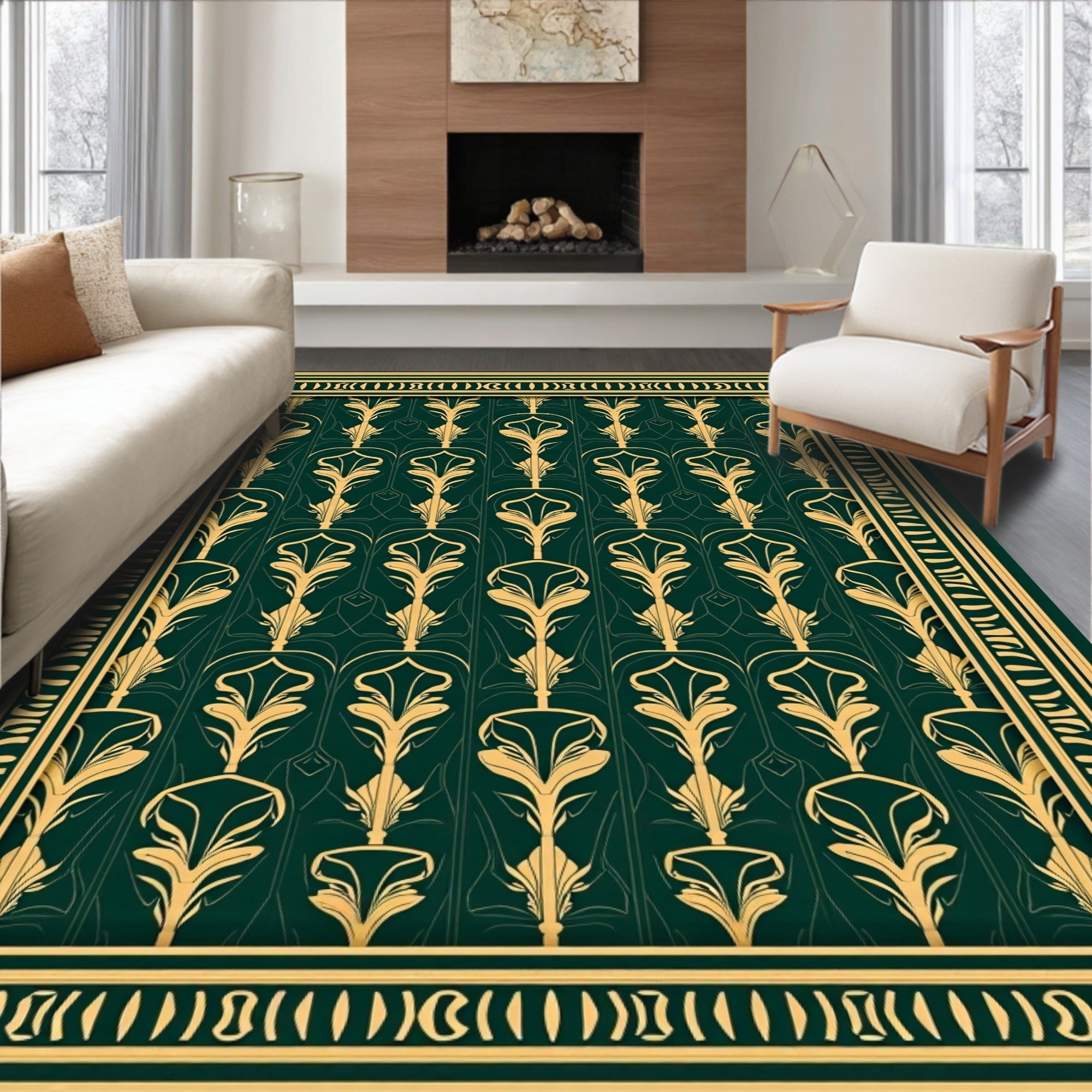 Golden Teal Art Nouveau Laurel Rug
