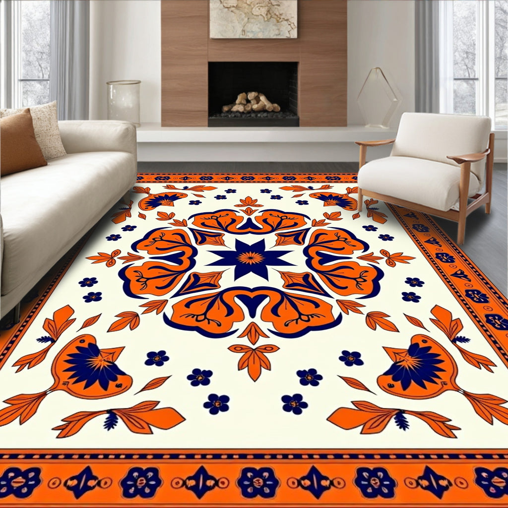 Orange Sapphire Floral Medallion Border Rug