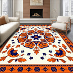 Orange Sapphire Floral Medallion Border Rug