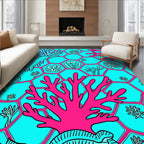 Coral Reef Teal And Pink Hexagons Rug