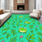 Whimsical Frogs Green Foliage Bloom Rug