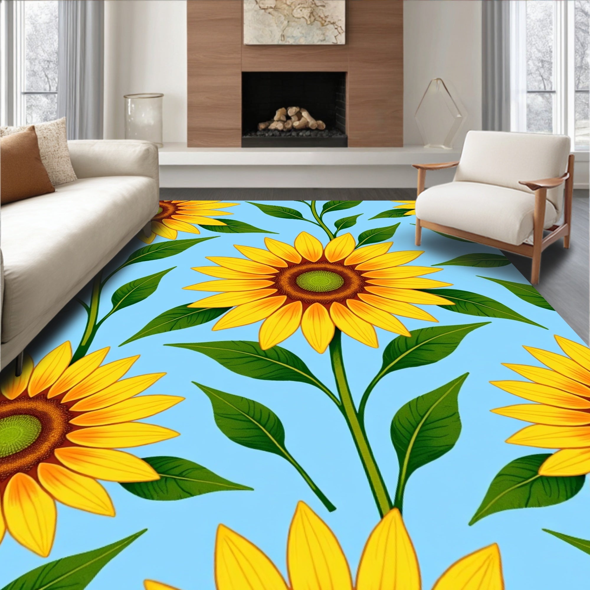 Golden Sunflower Botanical Meadow Rug