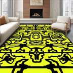 Bold Yellow Black Abstract Interlocking Shapes Rug