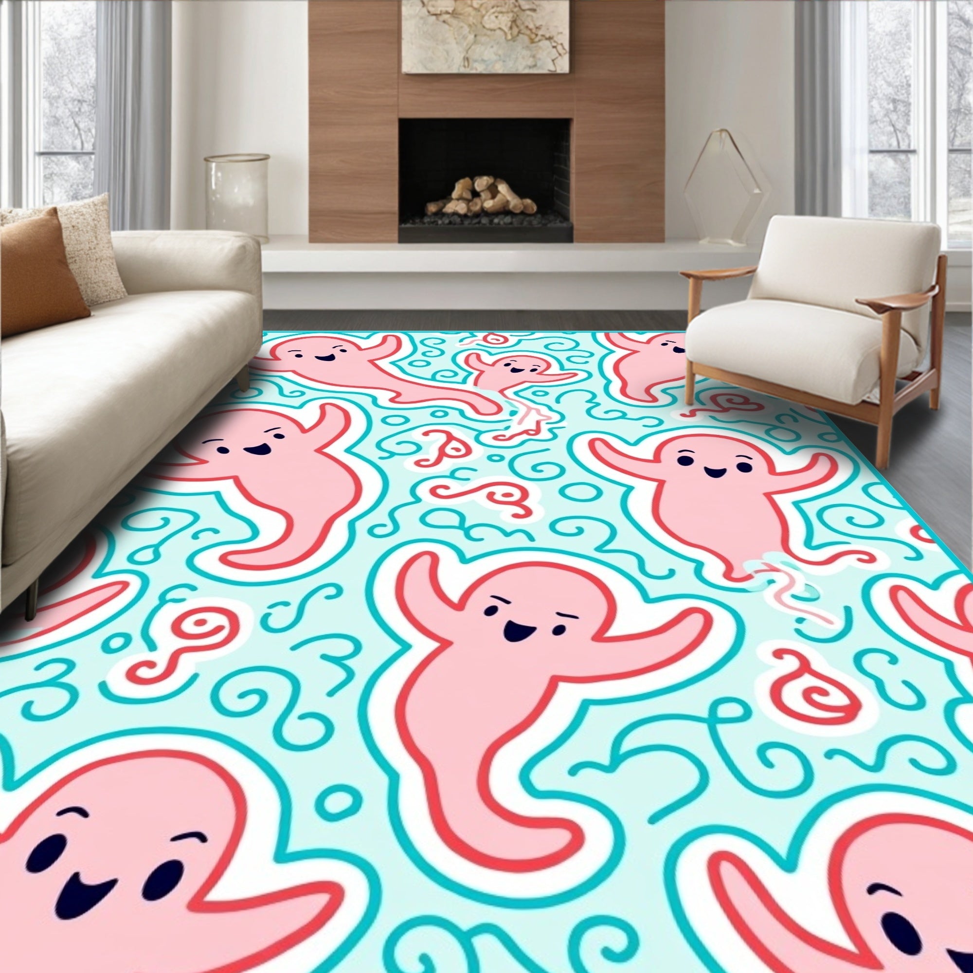Whimsical Pink Ghost Swirl Rug