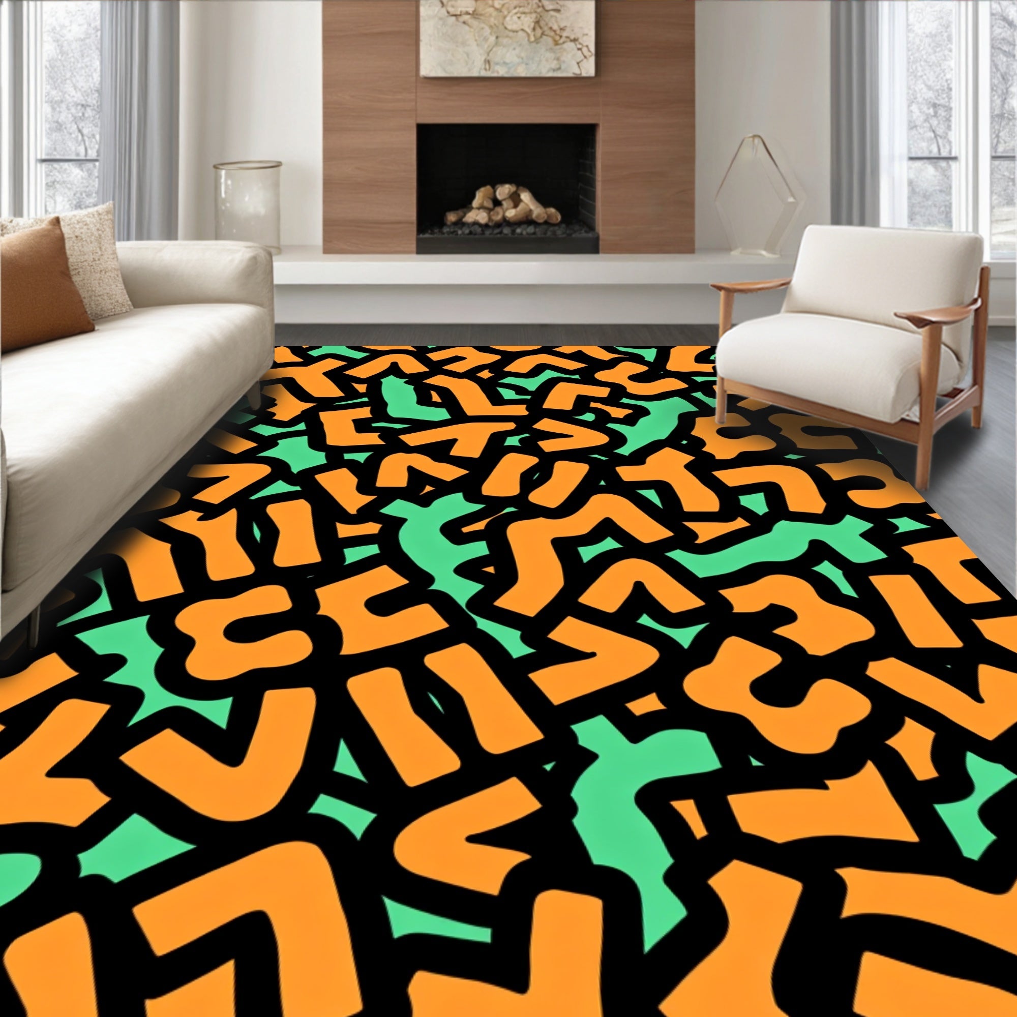 Retro Orange Mint Abstract Shapes Rug