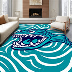 Fierce Teal Shark Ocean Waves Rug