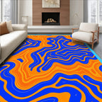 Vibrant Orange Blue Swirl Topography Rug
