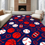 Red White Sports Balls Collection Rug