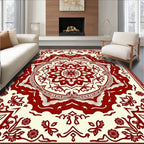 Deep Red Floral Mandala Centerpiece Rug