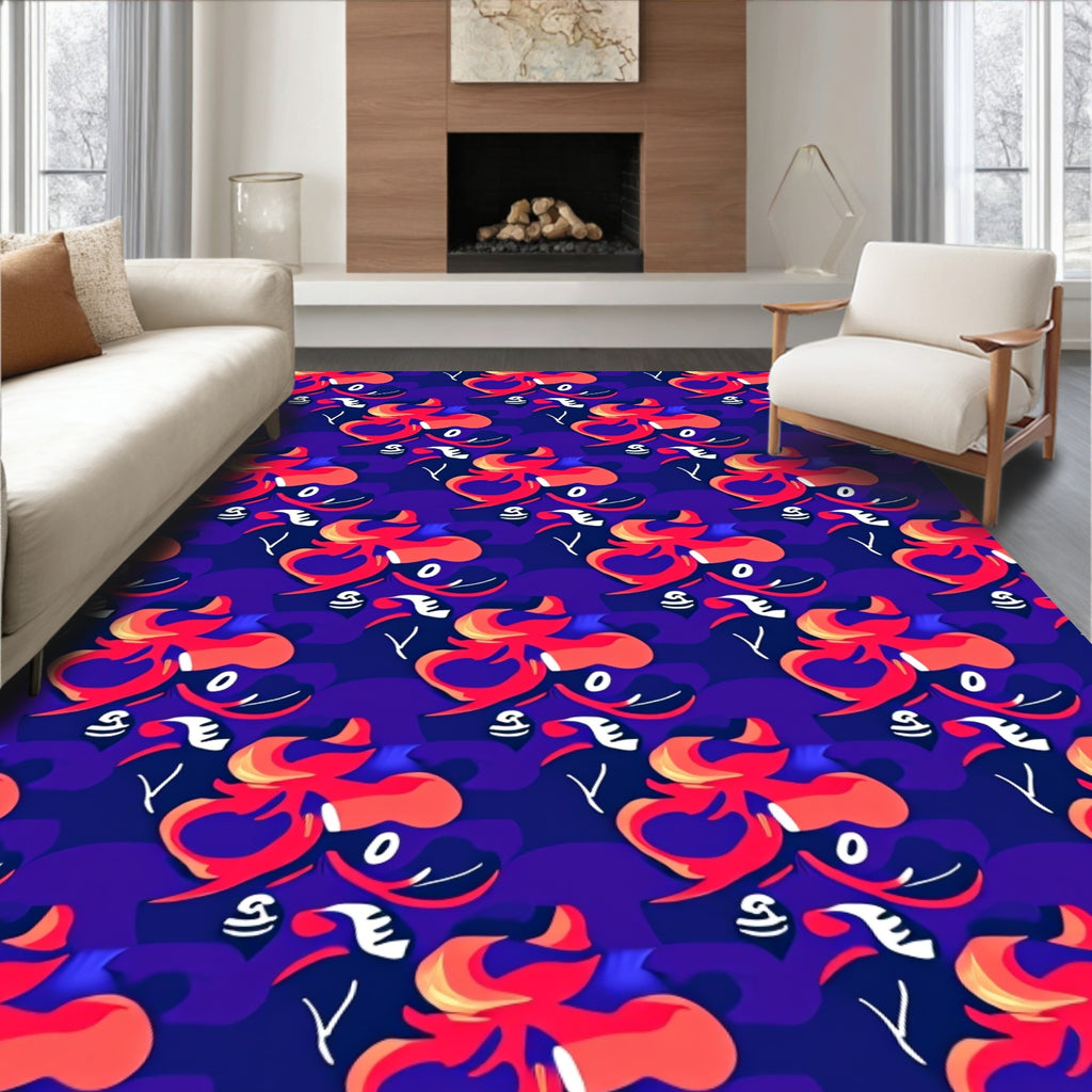 Vibrant Blue Red Abstract Swirl Rug