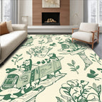 Whimsical Green Train Animals Foliage Rug