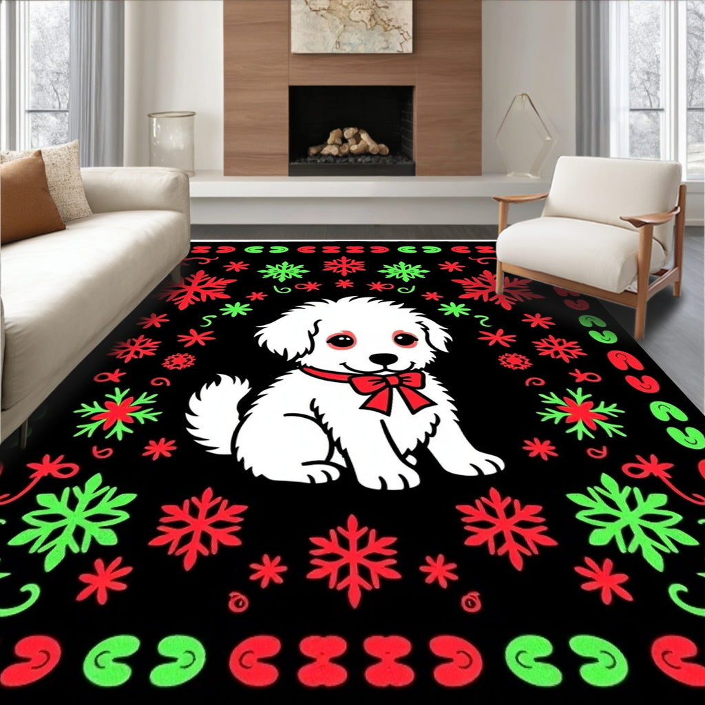Cute White Puppy Snowflake Holiday Rug