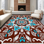 Brown Turquoise White Floral Mandala Rug