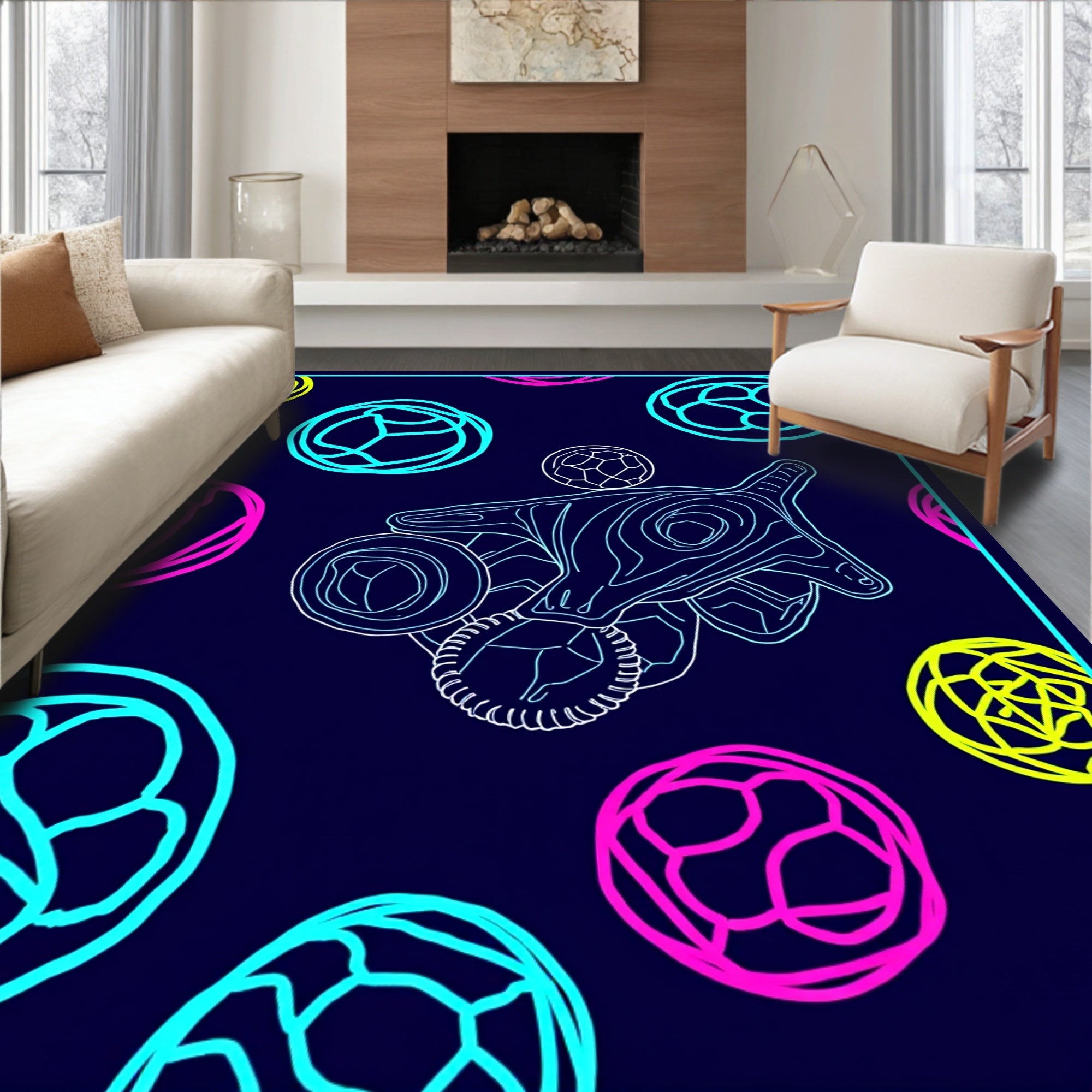Abstract Neon Circles Organic Form Rug