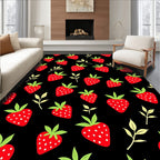 Juicy Strawberry Black Background Repeating Pattern Rug