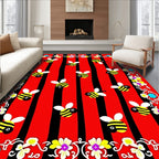 Striped Red Black Honeybee Floral Border Rug