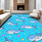 Cute Blue Whales Bubbles Background Rug