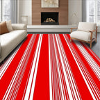 Bold Red White Vertical Stripe Rug
