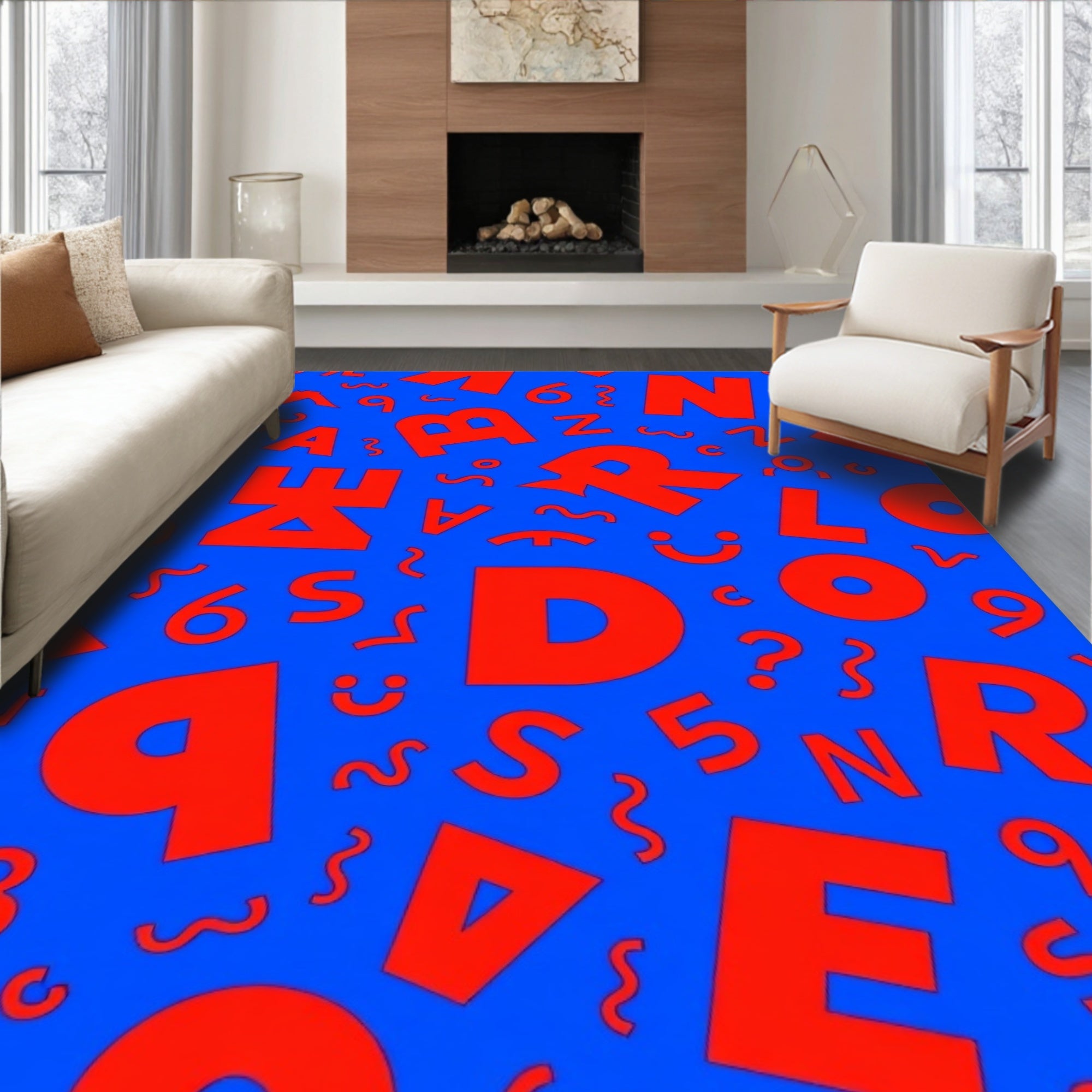 Red Alphabet Bold Blue Whimsical Spread Rug