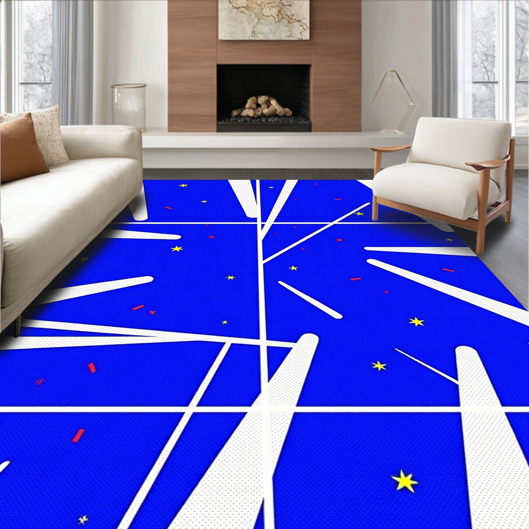 Vibrant Blue Starry Night Confetti Rug