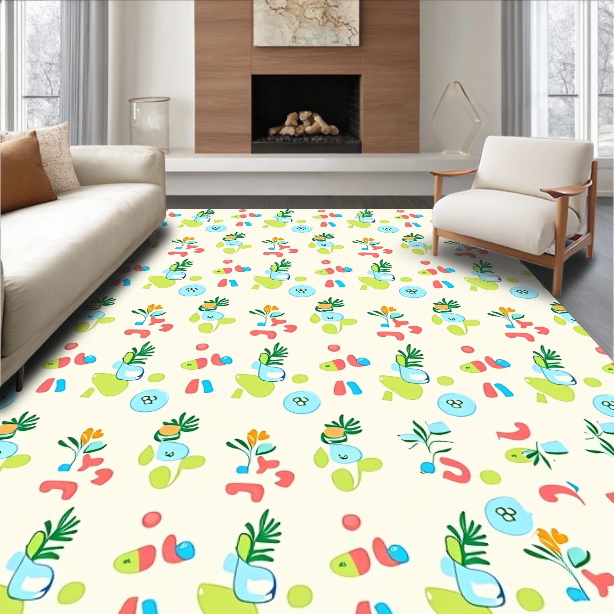 Abstract Organic Shapes Teal Coral Rug