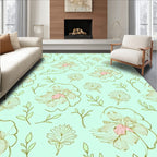Pastel Mint Floral Line Art Rug