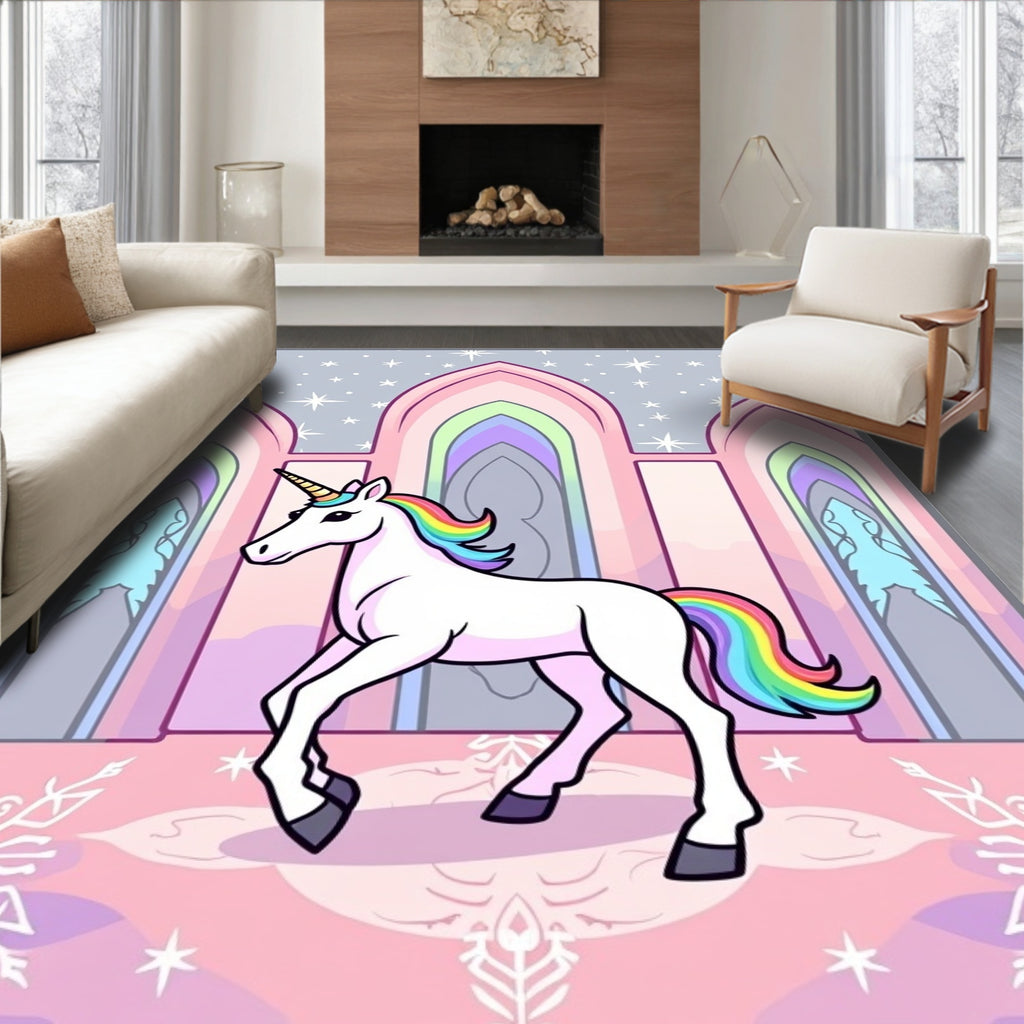 Magical Rainbow Unicorn Castle Garden Rug