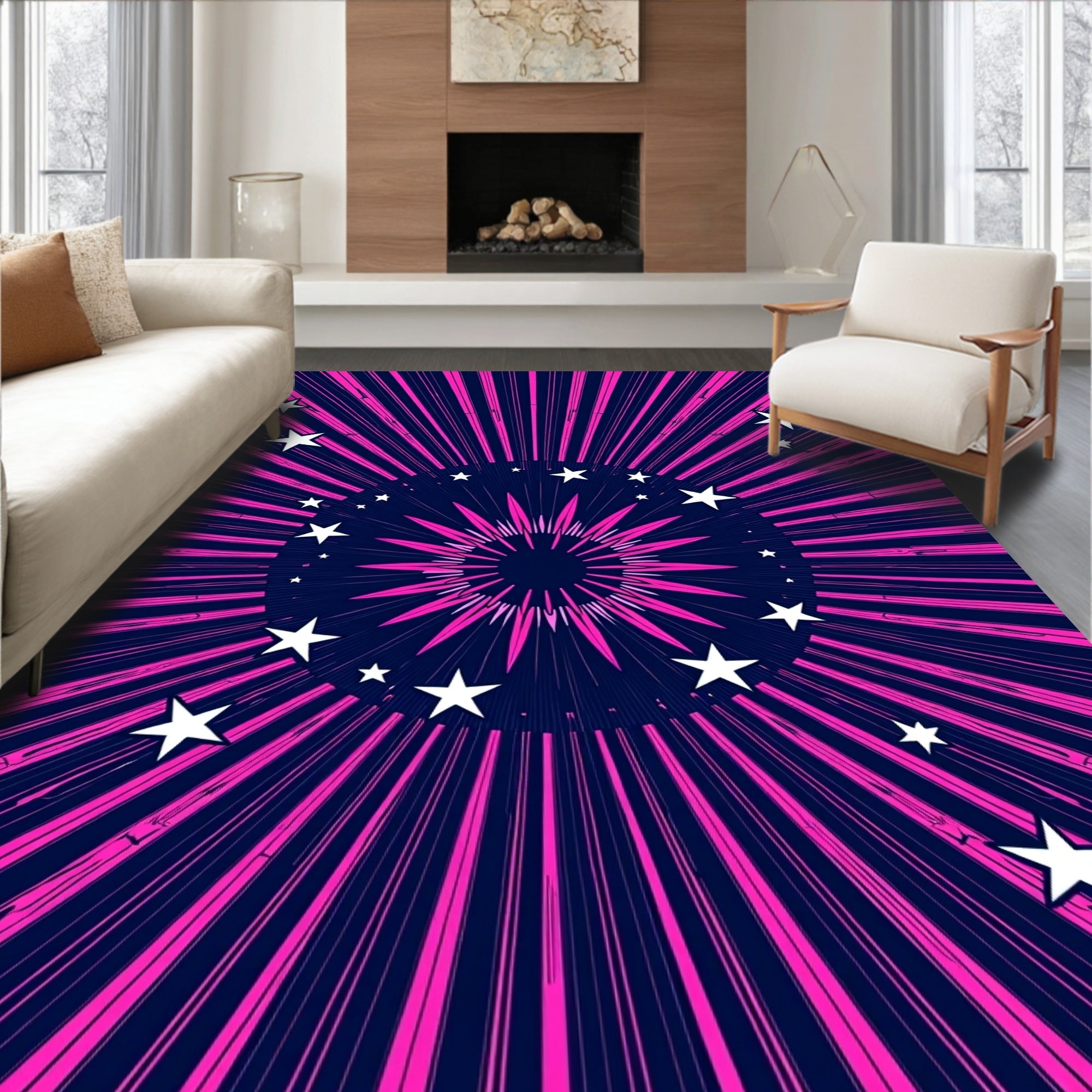 Pink Starburst Cosmic Night Rug