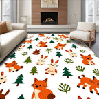 Whimsical Woodland Fox and Bunny Friends Rug