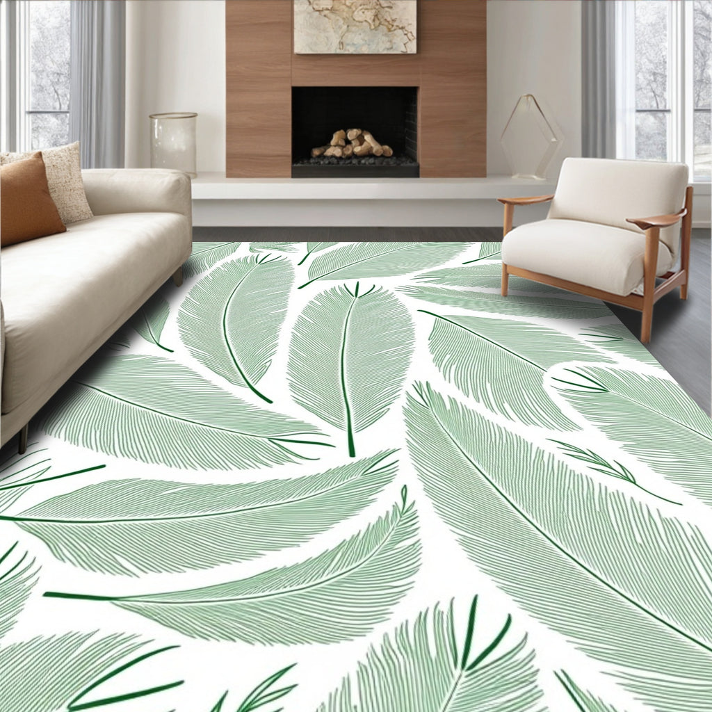 Green Feather Fern Arrangement Rug