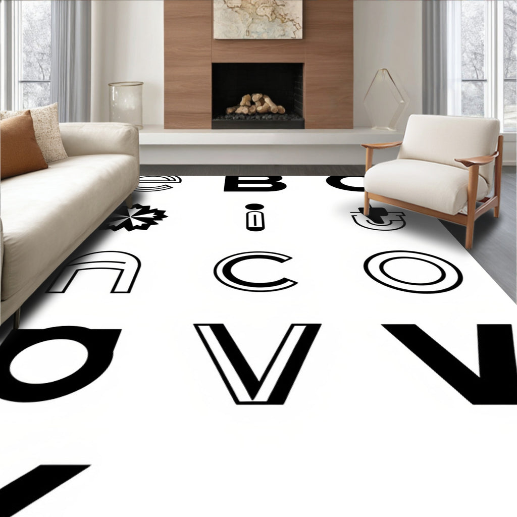 Modern Black And White Alphabet Collage Rug