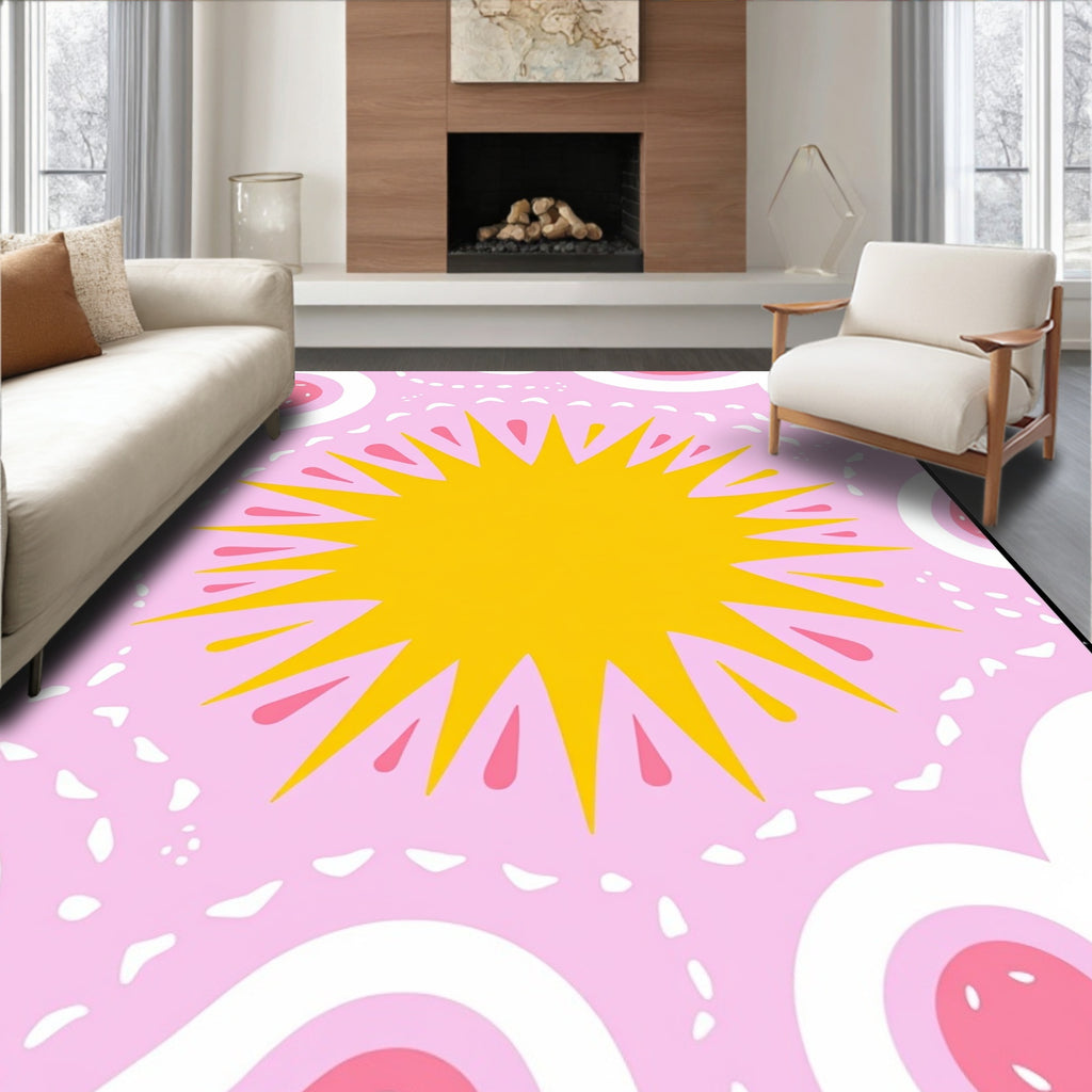 Radiant Sunburst Pink Watercolor Blooms Rug