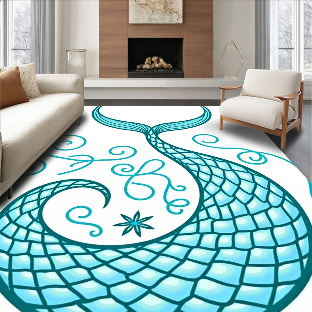 Aqua Mermaid Tail Swirls Star Rug