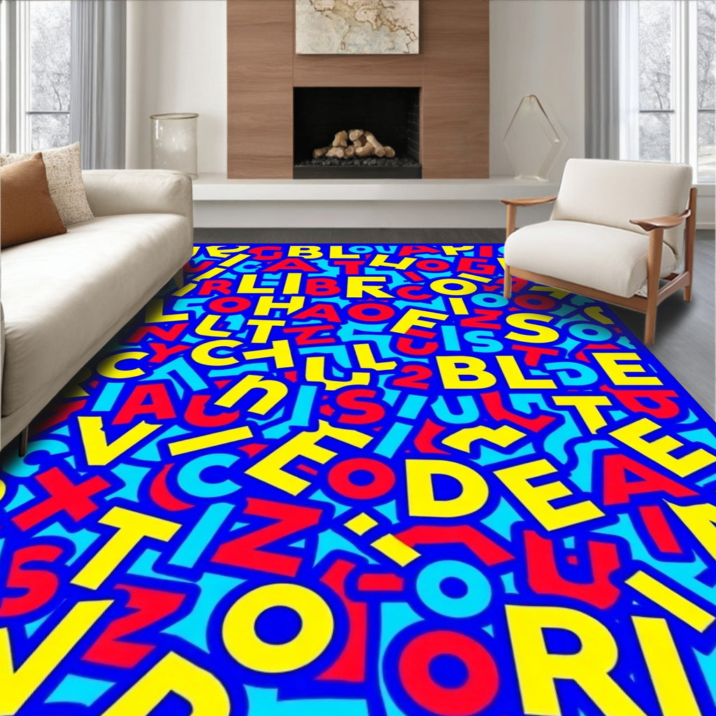 Bold Red Yellow Alphabet Chaos Rug