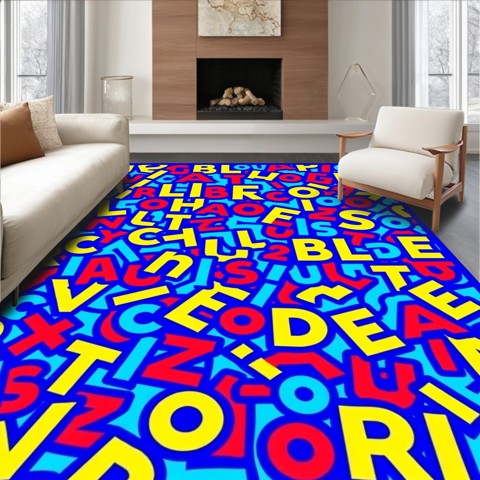 Bold Red Yellow Alphabet Chaos Rug