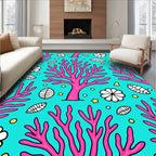Bright Pink Coral Whimsical Aquatic Scene Rug