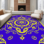 Bold Yellow Sunburst Medallion Blue Rug