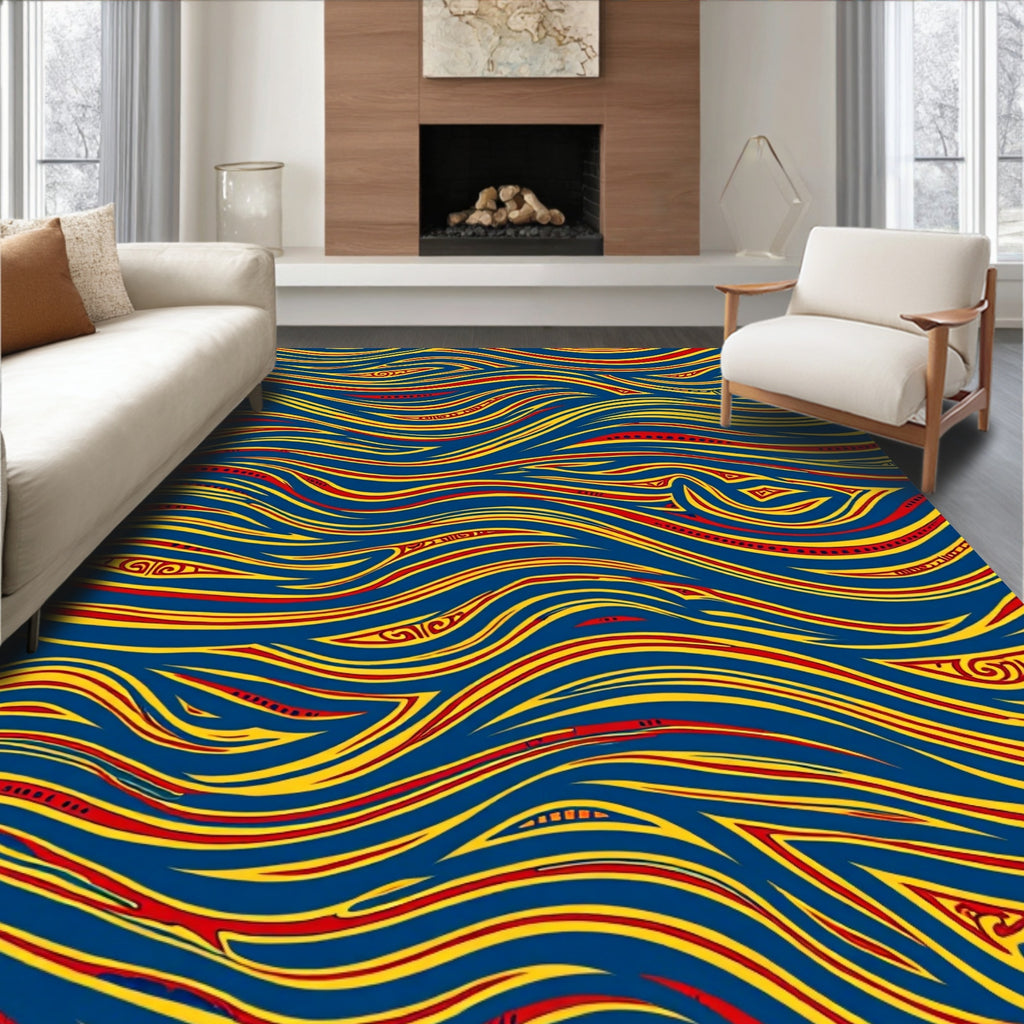 Vibrant Blue Red Yellow Swirl Rug